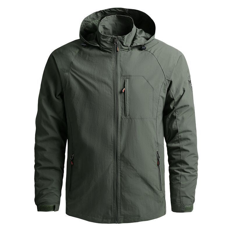 Spring and Autumn Thin Solid Color Embroidered Hooded Workwear Military Outdoor Leisure Travel Jacket Men's Jacket Coat - image 5