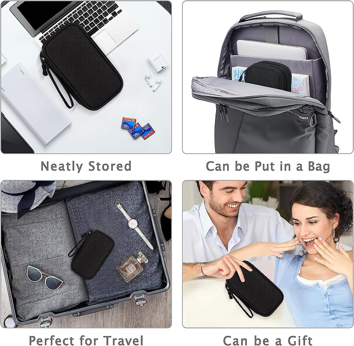 FYY Travel Cable Organizer Pouch Electronic Accessories Carry Case Portable Waterproof Double Layers All-in-One Storage Bag for Cord, Charger, Phone, Earphone Black