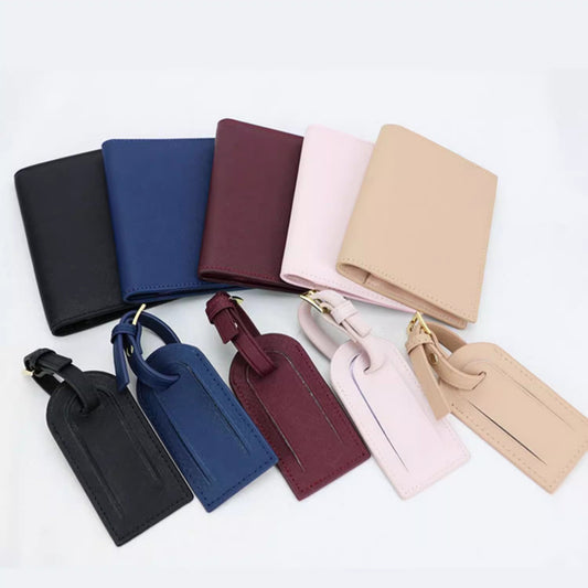 New Pu Leather Passport Holder Luggage Tag Set Travel Portable Versatile Lightweight Boarding Check-In Passport Holder Wholesale - image 2
