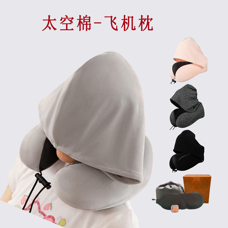 Wholesale Camelback-Shaped U-Shaped Pillow with Hood, Memory Foam Outdoor Travel Pillow, Removable and Washable Hooded Portable Airplane Neck Pillow Wholesale - image 1
