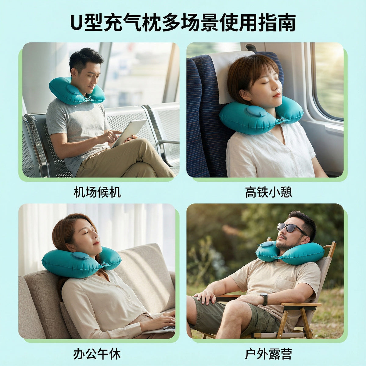 Tiktok Hot-Selling Press-Type Inflatable Pillow U-Shaped Pillow for Nap, Outdoor Travel, Portable Neck Support Pillow, Dropshipping Available - image 2