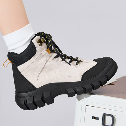 2538 Travel Workwear Outdoor Fleece-Lined Martin Boots for Women, Thick-Soled, Height-Increasing, British Style Hiking and Mountaineering Short Boots - image 1