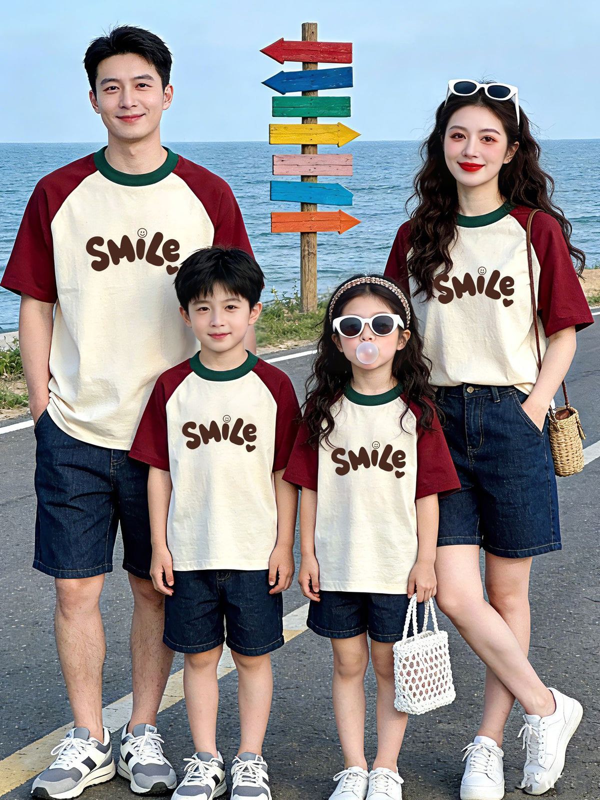 Color-Blocked Summer Family Matching Outfits Korean Style Pure Cotton Short-Sleeve Loose Plus-Size Trendy Family Travel T-Shirts - image 1