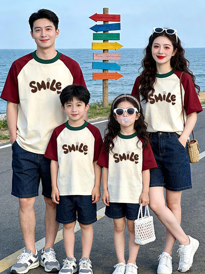 Color-Blocked Summer Family Matching Outfits Korean Style Pure Cotton Short-Sleeve Loose Plus-Size Trendy Family Travel T-Shirts - image 1