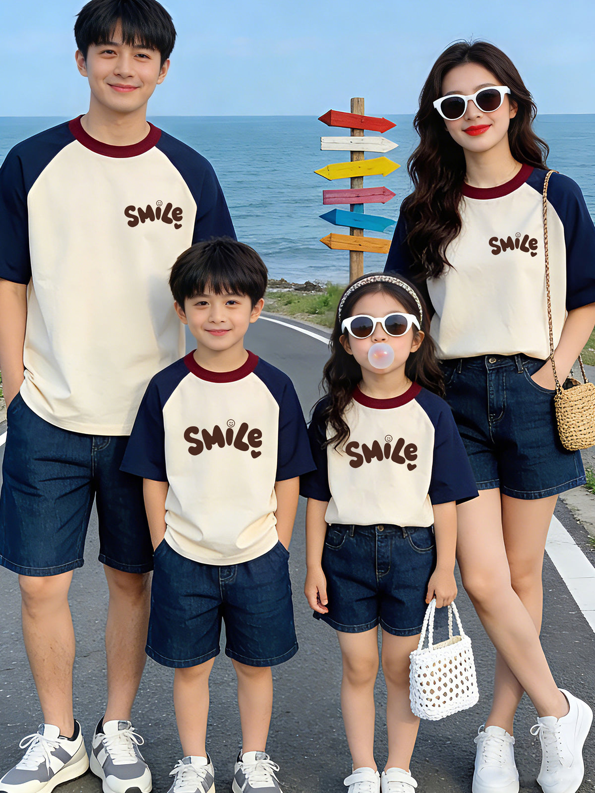 Color-Blocked Summer Family Matching Outfits Korean Style Pure Cotton Short-Sleeve Loose Plus-Size Trendy Family Travel T-Shirts - image 2