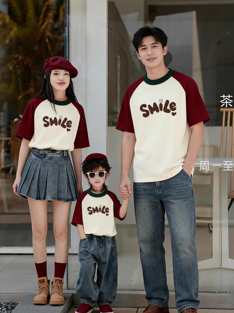 Color-Blocked Summer Family Matching Outfits Korean Style Pure Cotton Short-Sleeve Loose Plus-Size Trendy Family Travel T-Shirts - image 3
