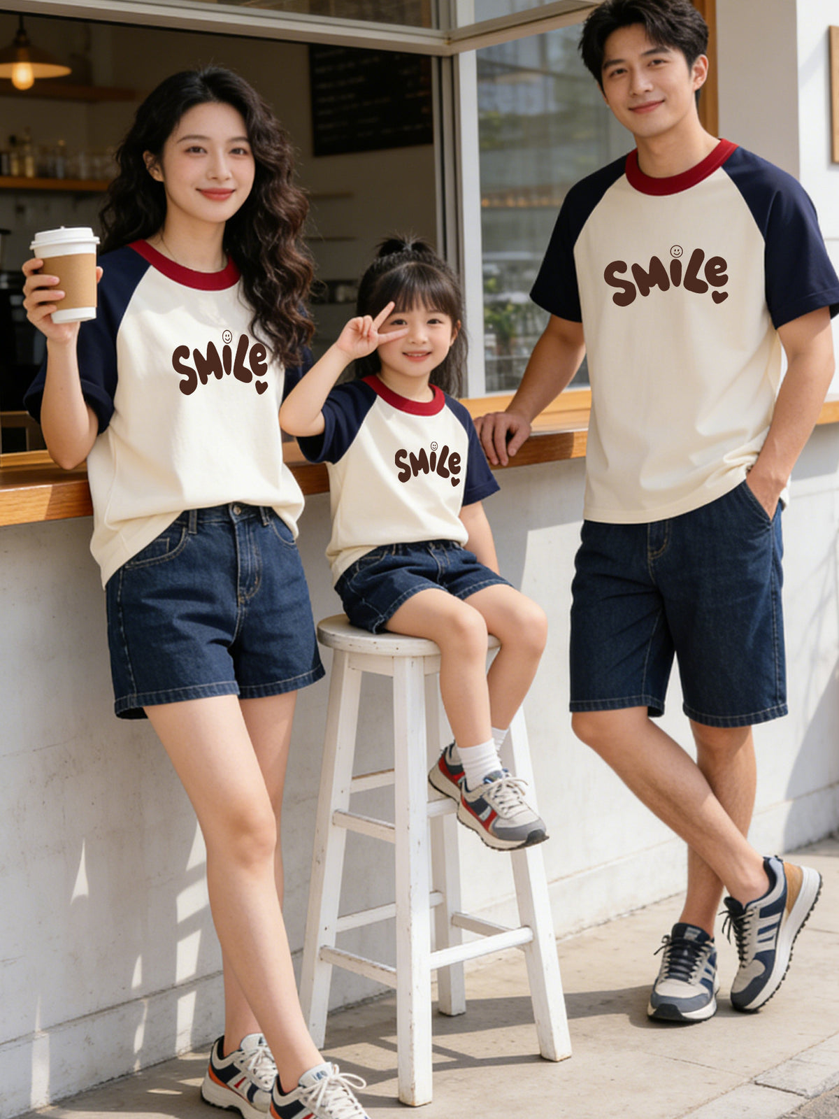 Color-Blocked Summer Family Matching Outfits Korean Style Pure Cotton Short-Sleeve Loose Plus-Size Trendy Family Travel T-Shirts - image 5