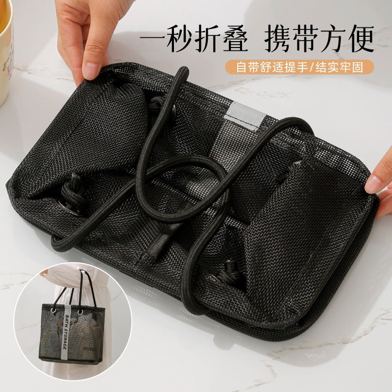 Mesh Drain Basket Foldable Breathable Travel Toiletry Storage Basket Large Capacity Portable Swimming Drain Basket - image 2
