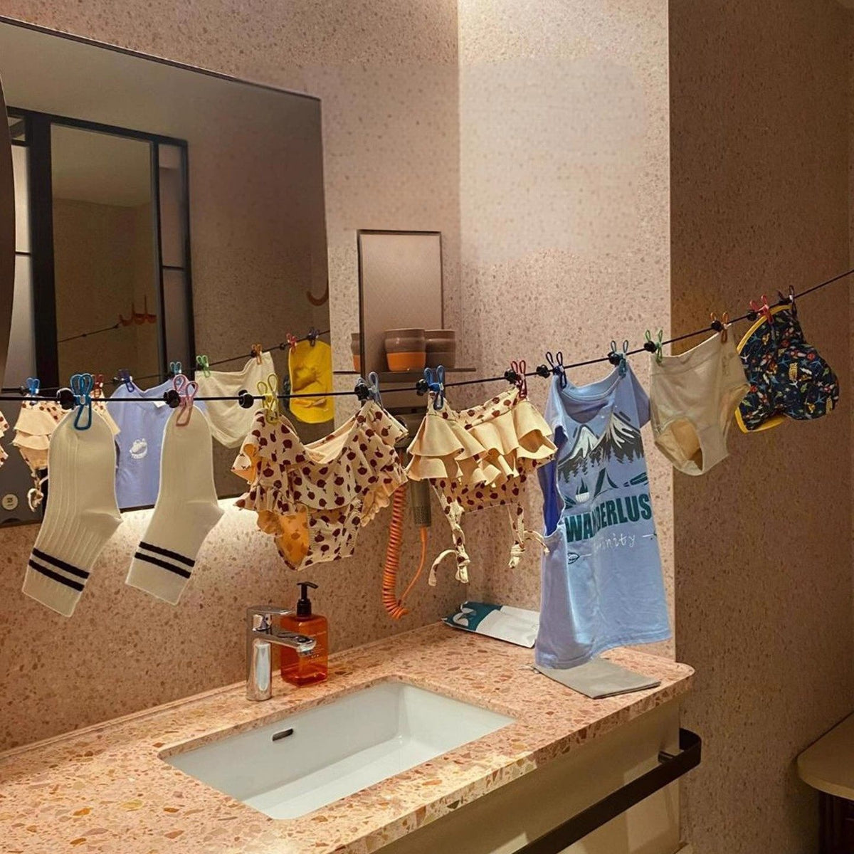 Travel Clothesline for Drying Clothes, Hotel Travel, Business Trip Clothesline, Elastic Band with Clips, Hanger with Elastic Band and Clips - image 1