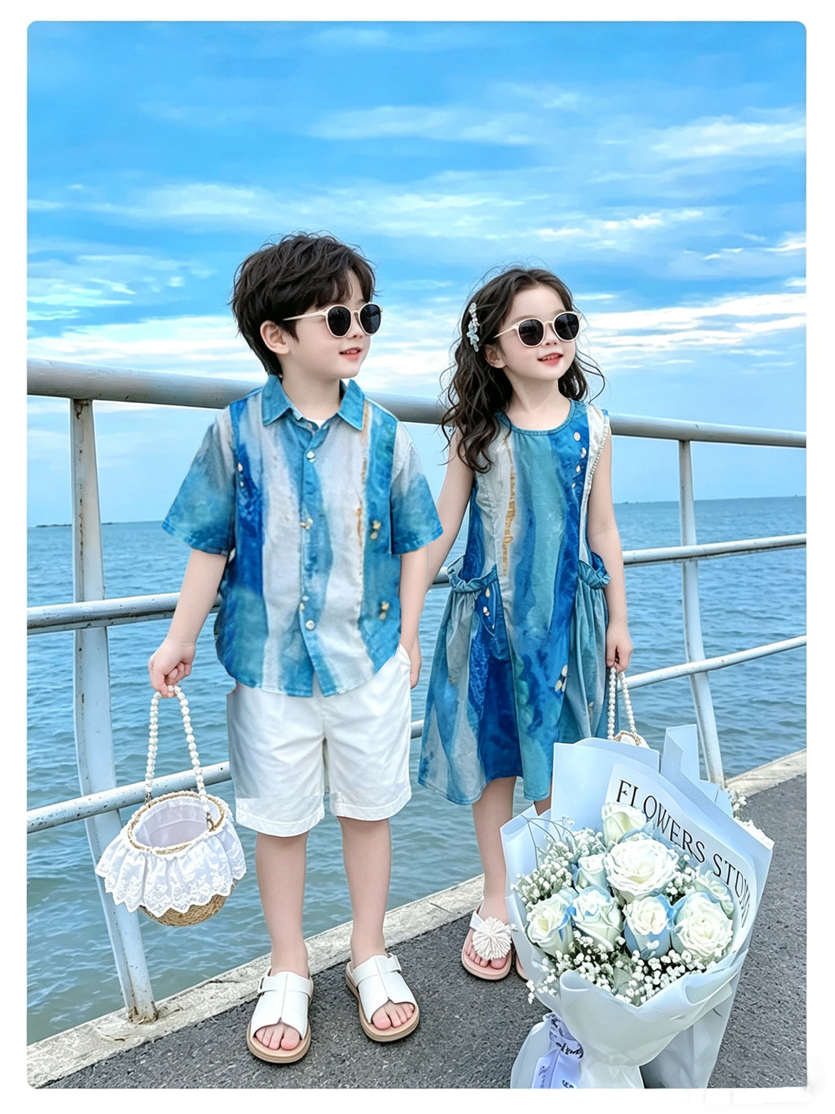 Travel and vacation dresses, family matching outfits for a family of three or four, mother and son, mother and daughter, seaside beach shirt sets, Sanya - image 3