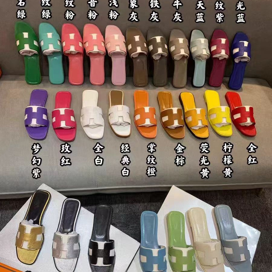 H-shaped women's summer outdoor slippers 2025 new versatile trendy genuine leather flat sandals for travel - image 1