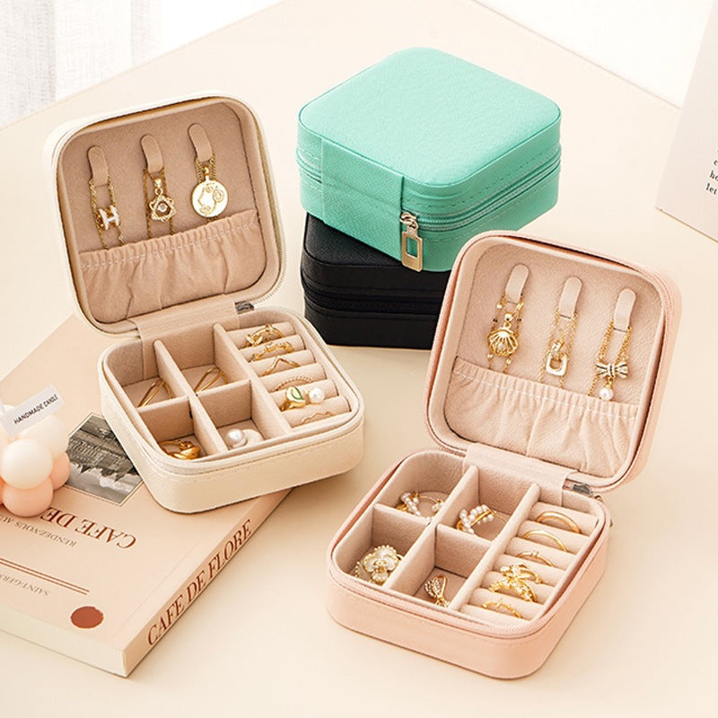 Cross-Border Mini Portable Jewelry Box, Minimalist Travel Pu Jewelry Box, Necklace and Earring Storage Box - image 1