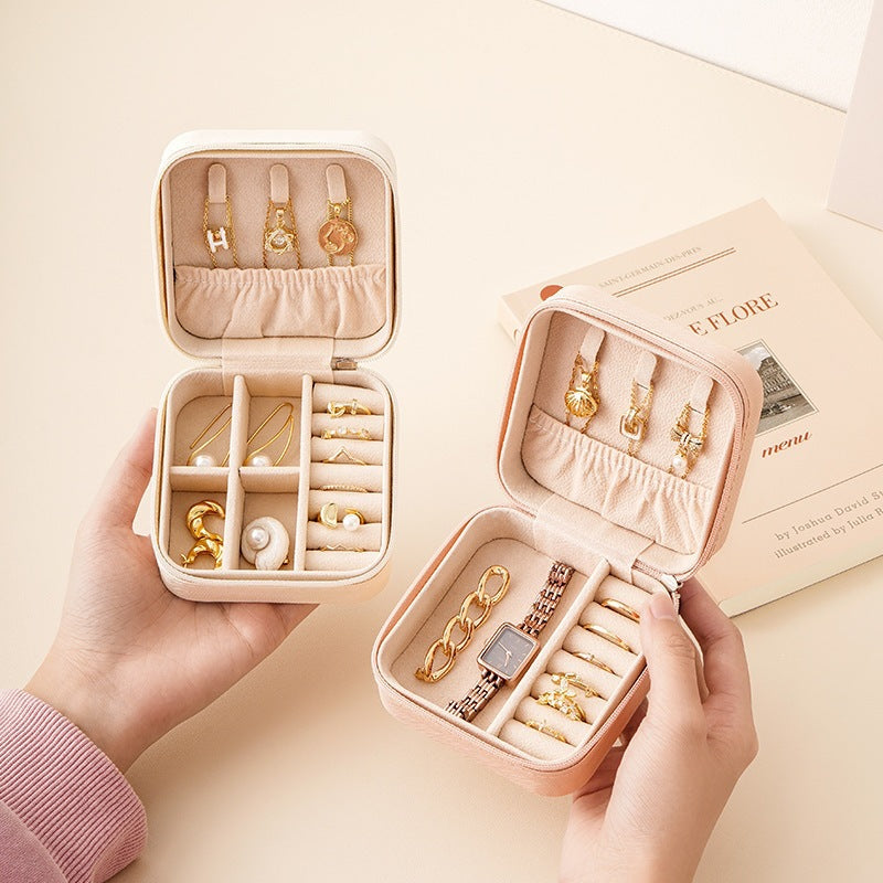 Cross-Border Mini Portable Jewelry Box, Minimalist Travel Pu Jewelry Box, Necklace and Earring Storage Box - image 2