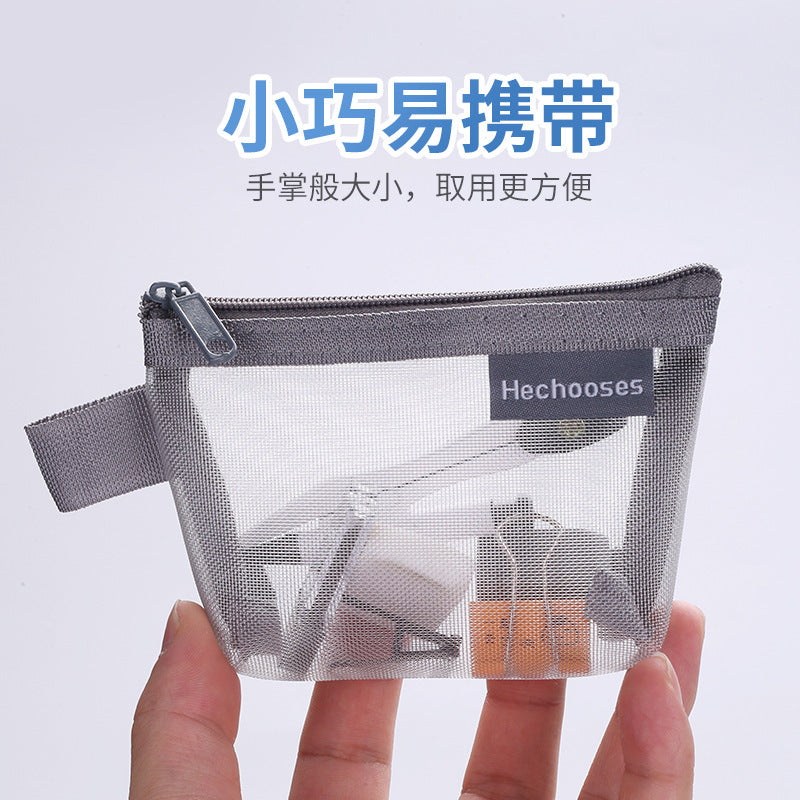 Retro Nylon Three-Dimensional Triangular Mesh Coin Purse Card Holder Travel Large Capacity Key Bag Transparent Storage Bag - image 3