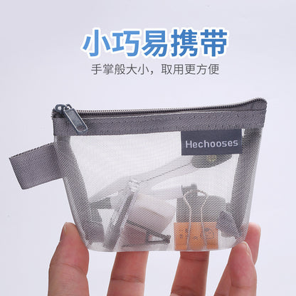 Retro Nylon Three-Dimensional Triangular Mesh Coin Purse Card Holder Travel Large Capacity Key Bag Transparent Storage Bag - image 3
