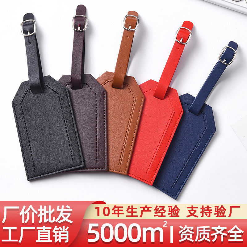 Cross-Border Fashion Luggage Tag, Solid Color Pu Anti-Loss Leather Double-Sided Thickened Airplane Tag, Customizable Logo, Inner Label Paper - image 1