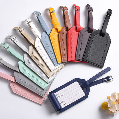 Cross-Border Fashion Luggage Tag, Solid Color Pu Anti-Loss Leather Double-Sided Thickened Airplane Tag, Customizable Logo, Inner Label Paper - image 2