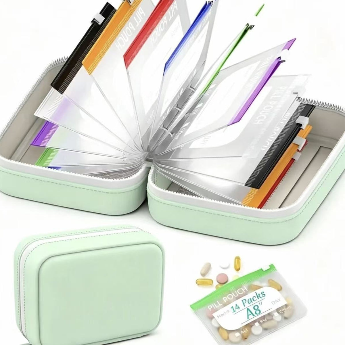 Portable pill organizer bag with 14 compartments, travel pill bag, waterproof and sealed pill storage bag, simple and convenient for carrying medication - image 1
