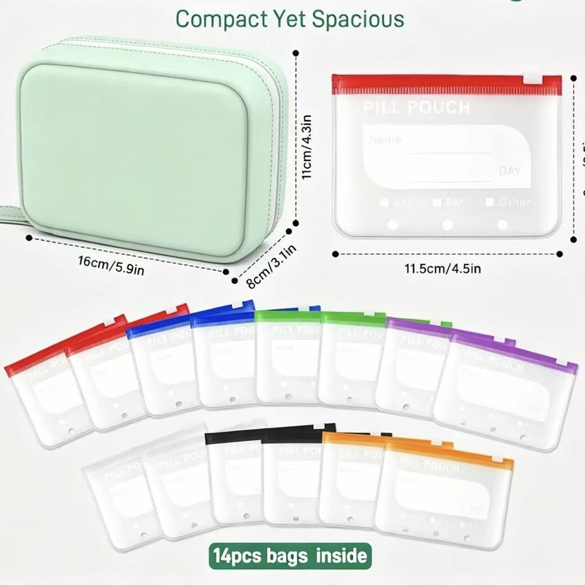 Portable pill organizer bag with 14 compartments, travel pill bag, waterproof and sealed pill storage bag, simple and convenient for carrying medication - image 4