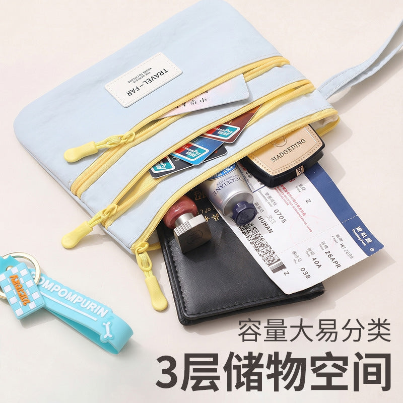 Best-Selling Color-Blocked Taslan Document Storage Bag, Portable Travel Passport Holder, Boarding Pass Protector, Multi-Functional - image 1