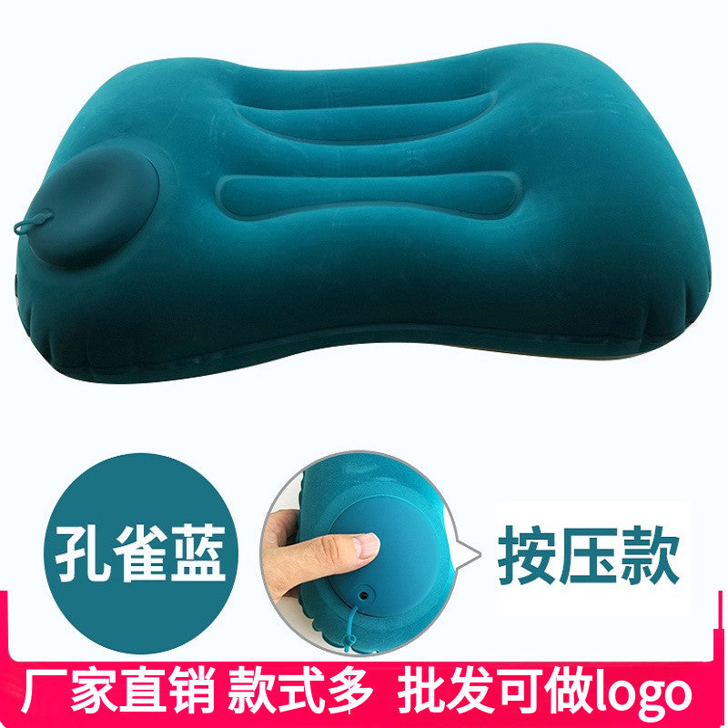 U-Shaped Inflatable Neck Pillow, Nap Pillow, Portable Travel Pillow, Press-Type Travel Essential, Velvet - image 1