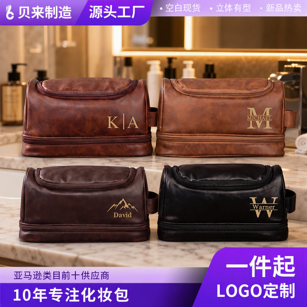 Etsy Cross-Border Hot-Selling Dry and Wet Separation Double-Layer Waterproof Pu Men's Toiletry Bag Travel Portable Cosmetics Storage Bag - image 1