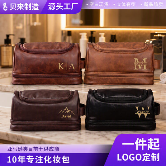Etsy Cross-Border Hot-Selling Dry and Wet Separation Double-Layer Waterproof Pu Men's Toiletry Bag Travel Portable Cosmetics Storage Bag - image 1