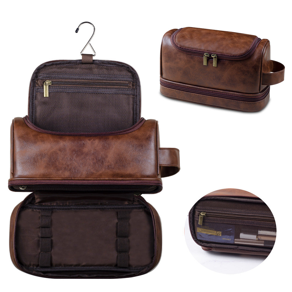 Etsy Cross-Border Hot-Selling Dry and Wet Separation Double-Layer Waterproof Pu Men's Toiletry Bag Travel Portable Cosmetics Storage Bag - image 3