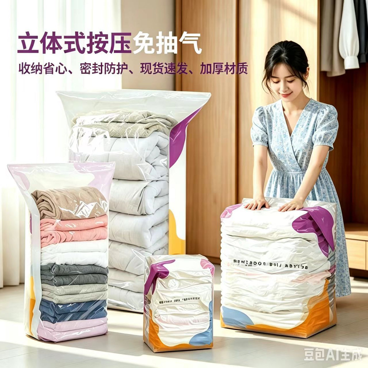 Three-Dimensional Vacuum Compression Bag for Seasonal Quilts, Cotton-Padded Clothes, down Jackets, Thickened Sealed Storage Bag, No Need for Air Extraction, Dus - image 1