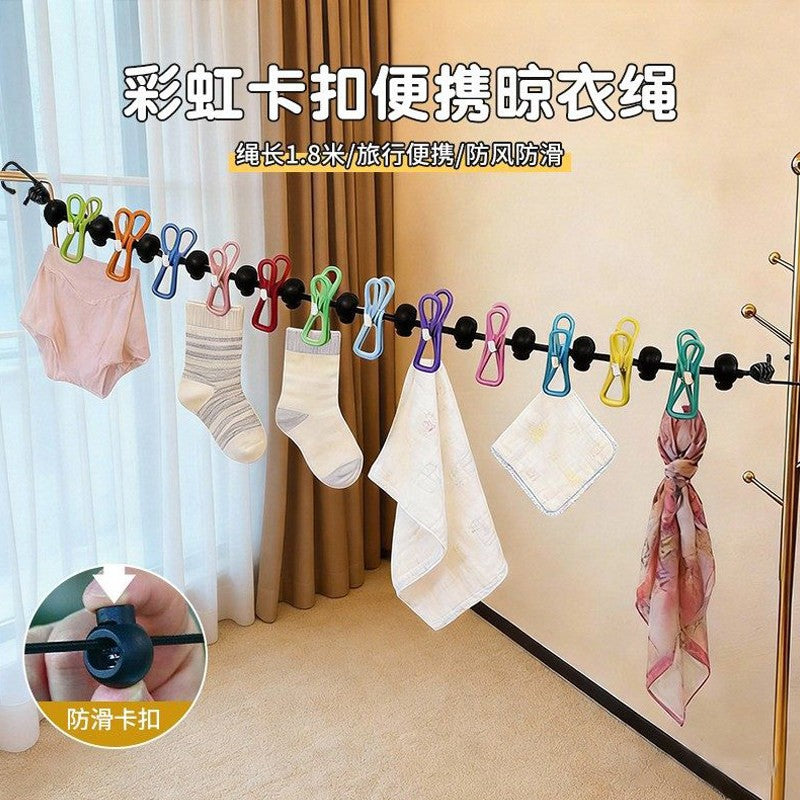Travel Portable Clothesline, Hotel Clothes Drying Essential, Travel and Business Trip Clothes Hanger, Elastic Band with Clips, Portable Hanger - image 1