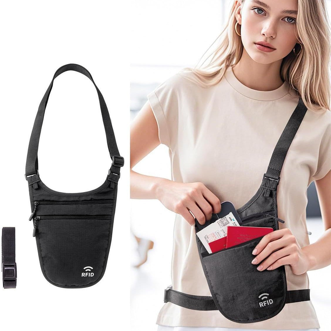 Travel Personal Waist Bag for Men and Women, Anti-Theft Underarm Pouch for Passports, Documents, Money, Invisible Running Sports Ultra-Thin Shoulder Crossbody B - image 1