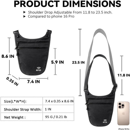 Travel Personal Waist Bag for Men and Women, Anti-Theft Underarm Pouch for Passports, Documents, Money, Invisible Running Sports Ultra-Thin Shoulder Crossbody B - image 2
