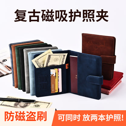 New Retro Magnetic Passport Holder with High Aesthetic Appeal, Scratch-Resistant and Wear-Resistant Travel Document Holder, Ticket Holder with Multiple Card Slo - image 1