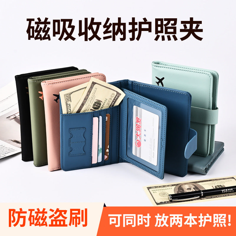 Overseas Cross-Border Multifunctional Magnetic Passport Holder and Document Card Holder, Can Hold Pu Leather Wallet, Rfid Anti-Theft Protective Cover - image 1