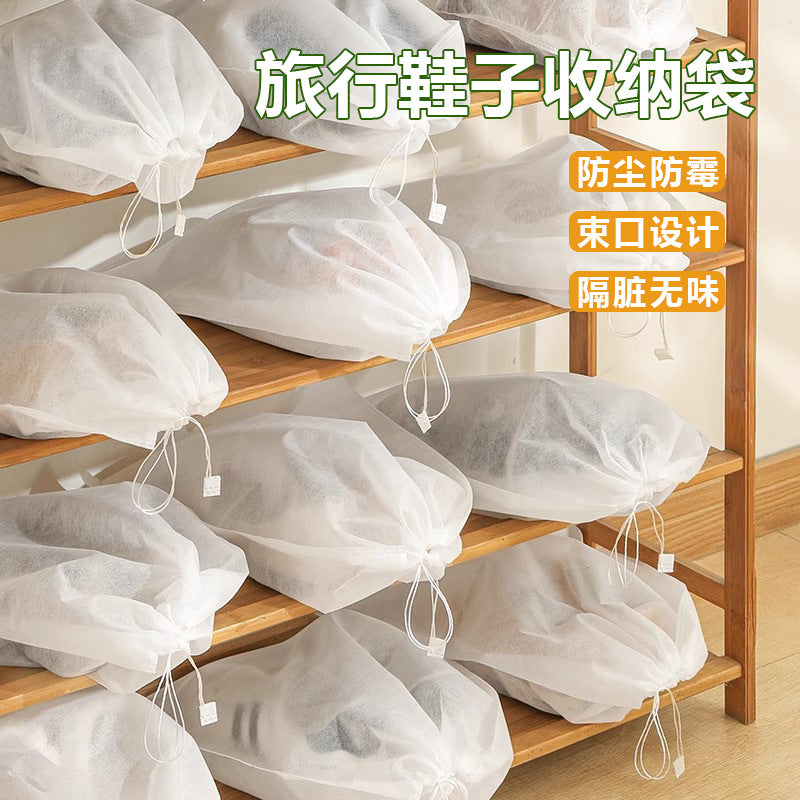 Anti-Yellowing Shoe Storage Bag with Drawstring, Dust-Proof Shoe Cover, Non-Woven Fabric White Shoe Cover, Moisture-Proof and Mildew-Proof Travel Bag - image 1