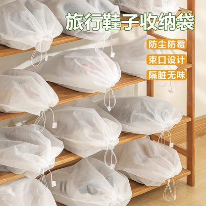 Anti-Yellowing Shoe Storage Bag with Drawstring, Dust-Proof Shoe Cover, Non-Woven Fabric White Shoe Cover, Moisture-Proof and Mildew-Proof Travel Bag - image 1