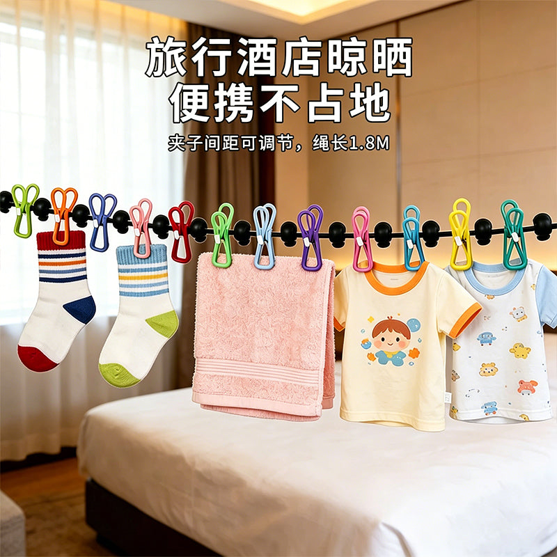 Travel portable retractable clothesline with rainbow clips, outdoor windproof clothesline with clips for camping and business trips - image 2