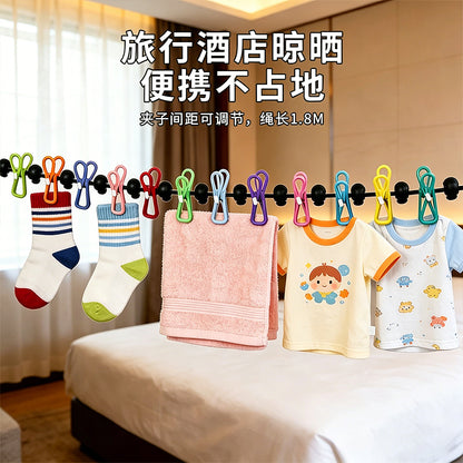 Travel portable retractable clothesline with rainbow clips, outdoor windproof clothesline with clips for camping and business trips - image 2