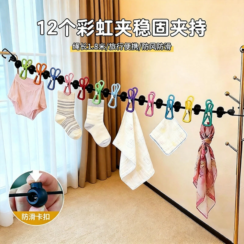 Travel portable retractable clothesline with rainbow clips, outdoor windproof clothesline with clips for camping and business trips - image 1