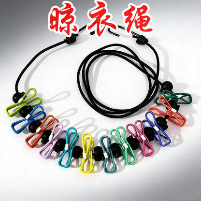 Travel essential clothesline with colorful non-slip clips, portable windproof clothesline for outdoor hiking, multifunctional hanging rope - image 1