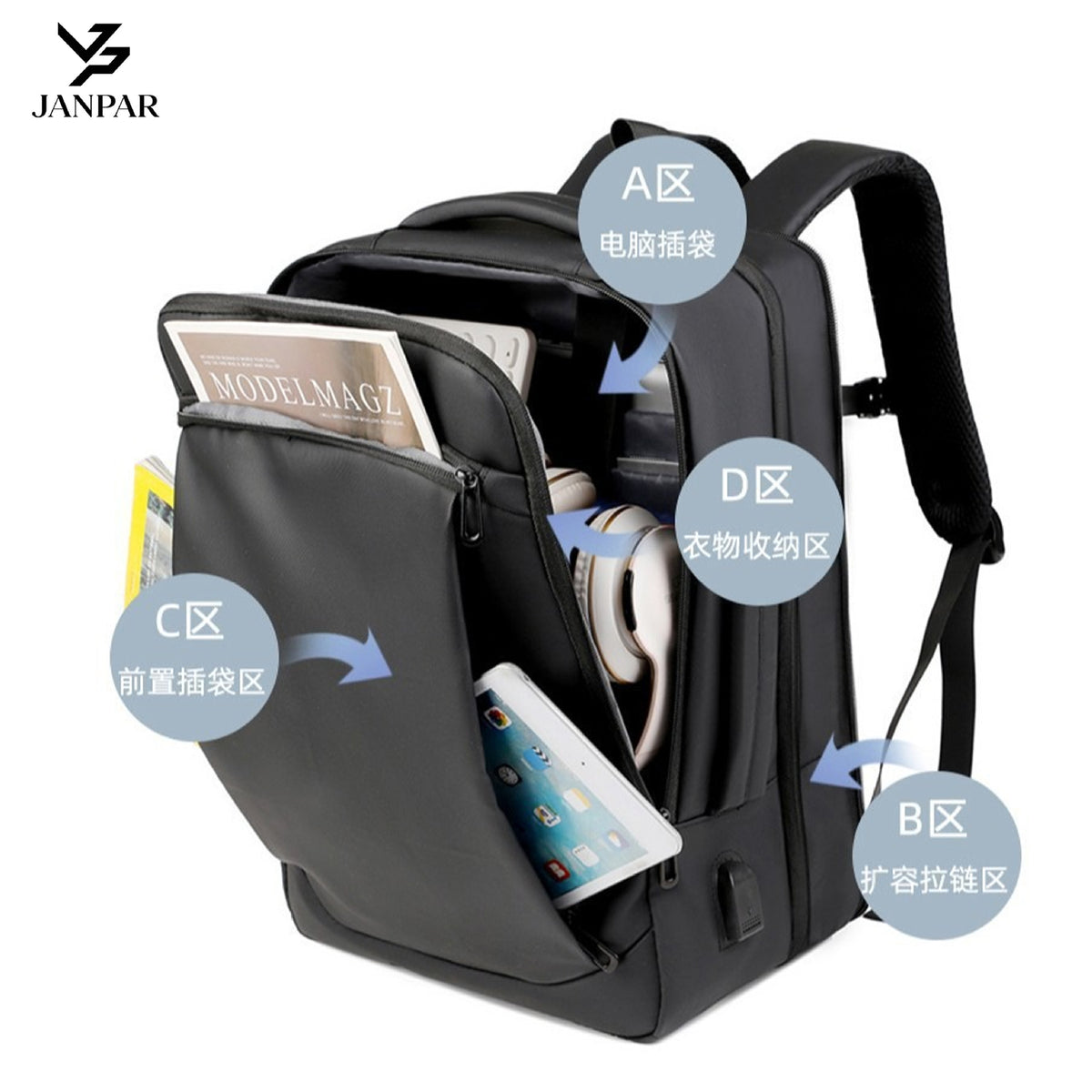 New cross-border men's business commuter backpack with expanded capacity, large-capacity travel backpack, stylish laptop bag - image 3