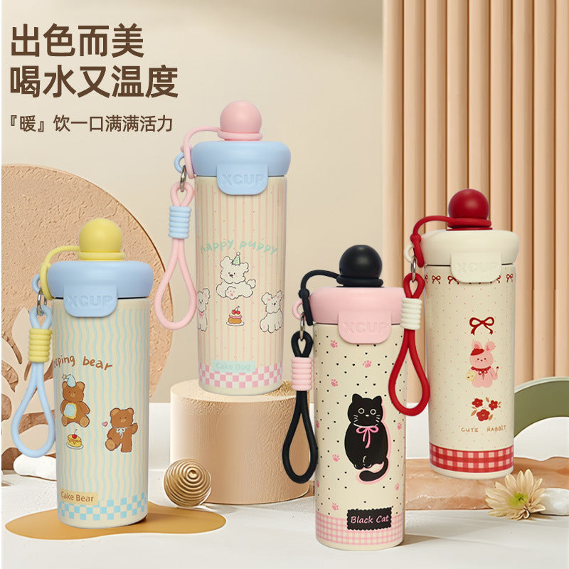 Household stainless steel floating ball insulated cup, cute and stylish straw cup for students, large-capacity portable outdoor travel cup - image 1