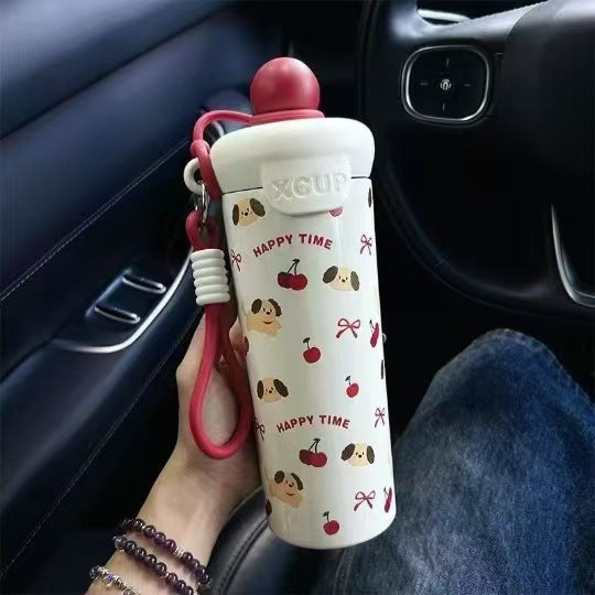 Household stainless steel floating ball insulated cup, cute and stylish straw cup for students, large-capacity portable outdoor travel cup - image 3