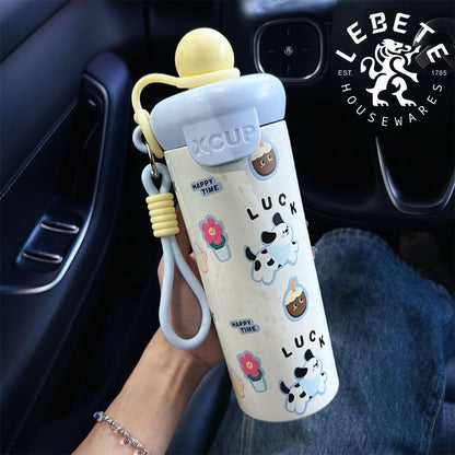 Household stainless steel floating ball insulated cup, cute and stylish straw cup for students, large-capacity portable outdoor travel cup - image 4