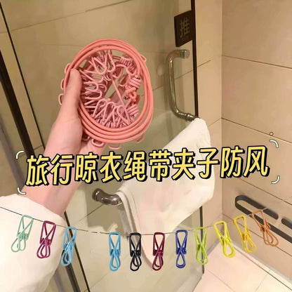 Travel portable clothesline, hotel clothes drying tool, travel and business trip hanging clothes rope, elastic band with clips, portable clothes hanger - image 4