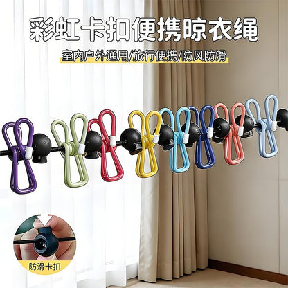 Travel portable clothesline, hotel clothes drying tool, travel and business trip hanging clothes rope, elastic band with clips, portable clothes hanger - image 1