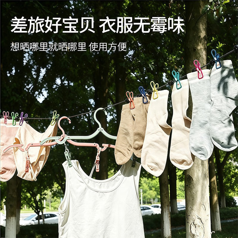 Travel portable clothesline, hotel clothes drying tool, travel and business trip hanging clothes rope, elastic band with clips, portable clothes hanger - image 4