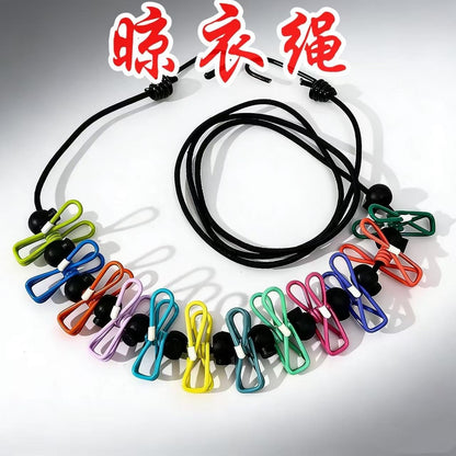 Travel portable clothesline, windproof clothesline, hotel travel business trip clothesline, elastic band with clips, portable clothes hanger - image 2