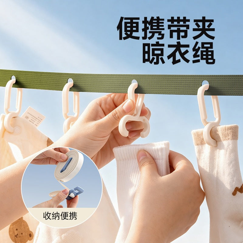 Portable clothesline for travel and outdoor use, hotel clothesline, no drilling required, adjustable, windproof, with clips - image 2