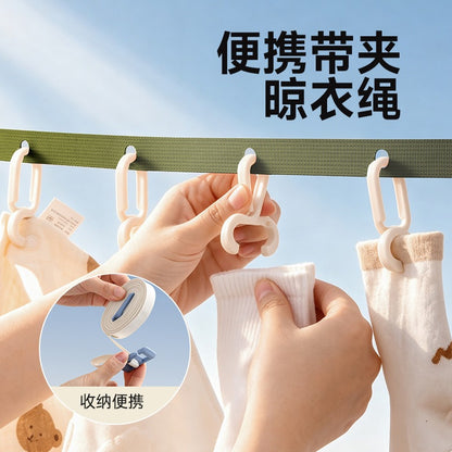 Portable clothesline for travel and outdoor use, hotel clothesline, no drilling required, adjustable, windproof, with clips - image 2